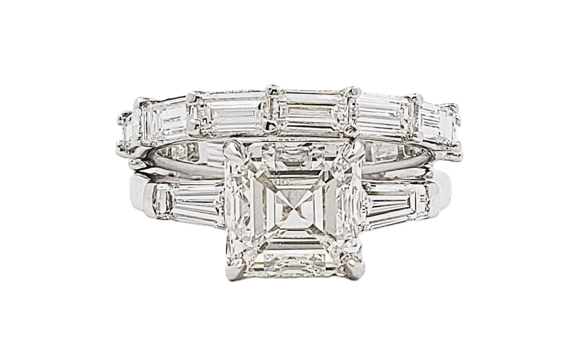 Asscher Cut Center Diamond with Baguette Side Bridal Set